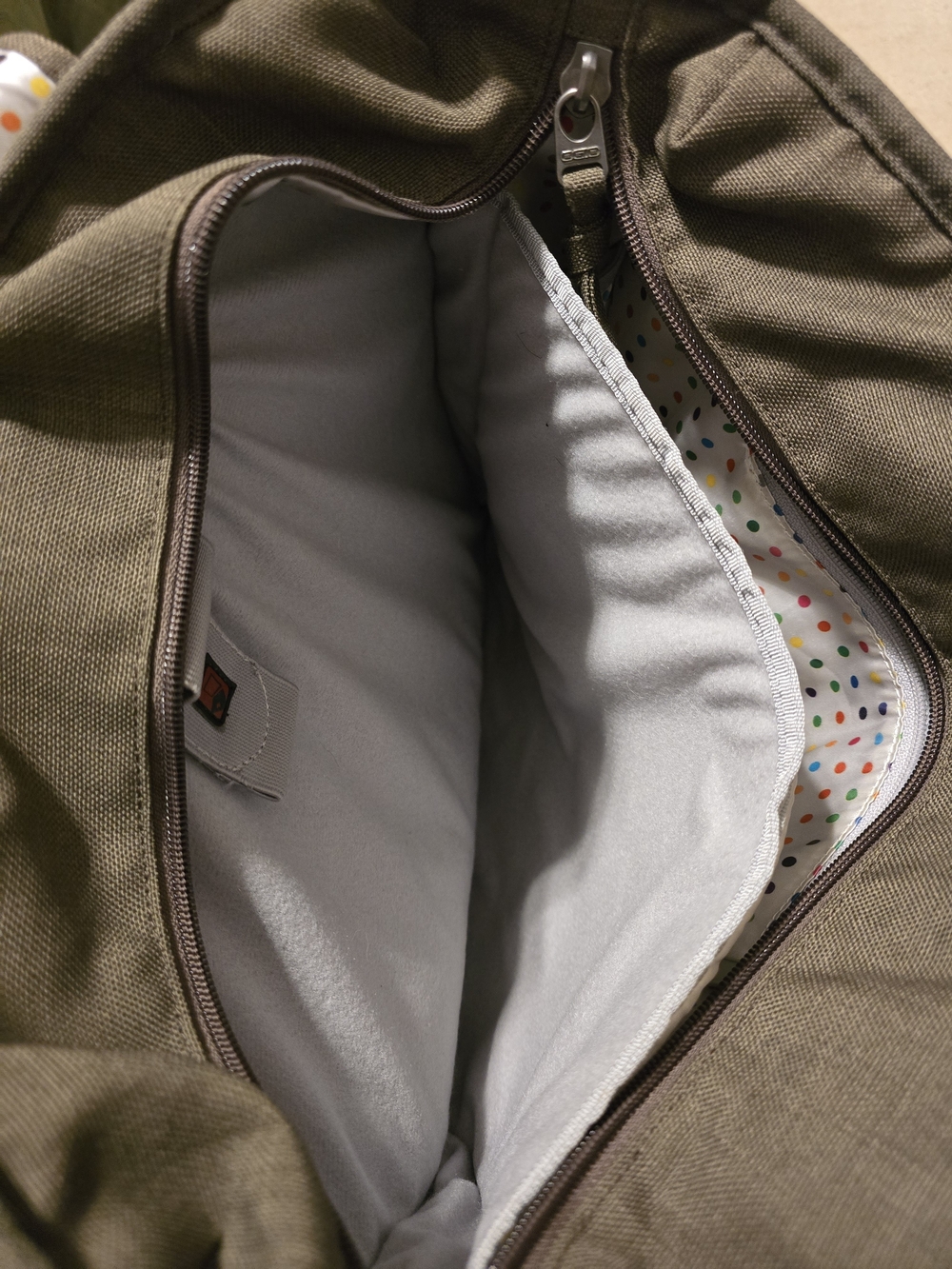 Olive Canvas Green Laptop Tote Multicolor Polka Dot Interior By OGIO - Picture 6 of 11